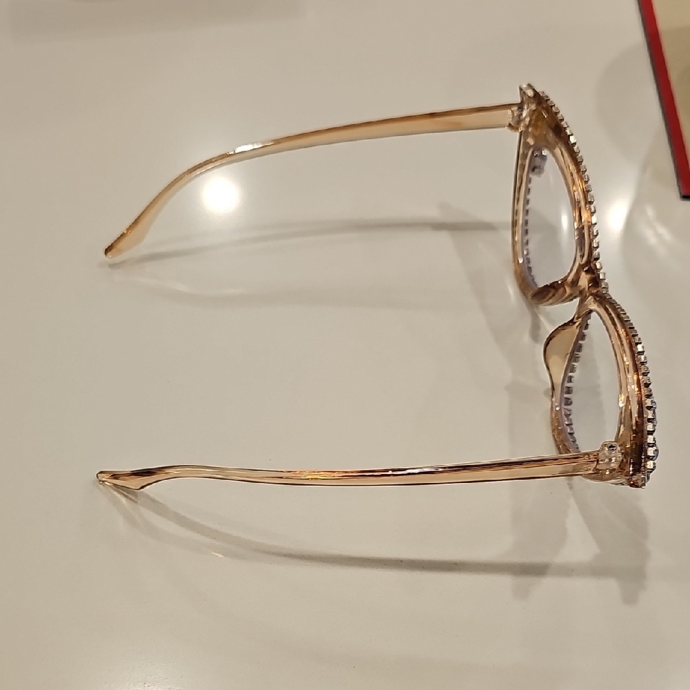 Crystal-Embellished Cat Eye Reading Glasses - Champagne - Picture 3 of 4